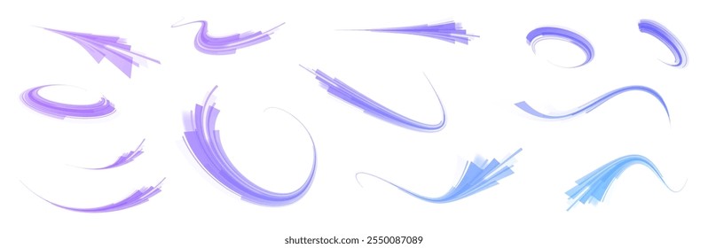 Png city road car light trails motion background. Illustration of light ray, png stripe line with blue light, speed motion background.