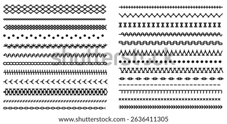 PNG cross stitch with ethnic stripe and needle thread in triple slant layout featuring geometric hatch and black border for blanket or sewing frame design illustration