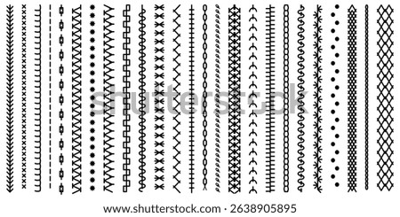 PNG cross stitch with ethnic stripe and needle thread in triple slant layout featuring geometric hatch and black border for blanket or sewing frame design illustration