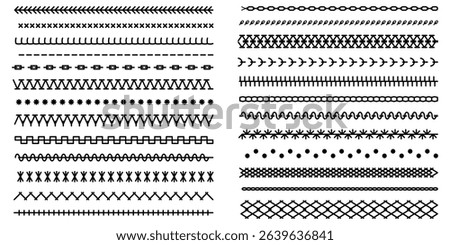 PNG cross stitch with ethnic stripe and needle thread in triple slant layout featuring geometric hatch and black border for blanket or sewing frame design illustration