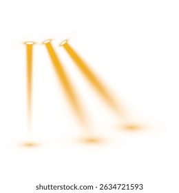 PNG Downward Light Projectors with Radiant Orange Spotlights on Transparent Background for Visual FX or UI Elements
