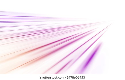 PNG. Elegant bright neon linear wave. Abstract light lines of movement and speed with blue color and sparkles. The effect of speed on a blue background. Vector Illustration.	