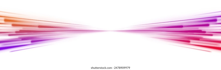 PNG. Elegant bright neon linear wave. Abstract light lines of movement and speed with blue color and sparkles. The effect of speed on a blue background. Vector Illustration.	
