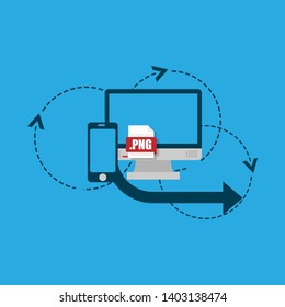 png file - download concept.png file icon on pc screen. Download PNG button on laptop screen.Downloading PNG document concept.