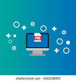 png file - download concept.png file icon on pc screen. Download PNG button on laptop screen.Downloading PNG document concept.