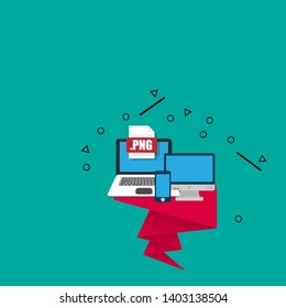 png file - download concept.png file icon on pc screen. Download PNG button on laptop screen.Downloading PNG document concept.