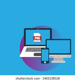 png file - download concept.png file icon on pc screen. Download PNG button on laptop screen.Downloading PNG document concept.