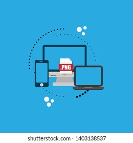 png file - download concept.png file icon on pc screen. Download PNG button on laptop screen.Downloading PNG document concept.