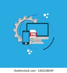 png file - download concept.png file icon on pc screen. Download PNG button on laptop screen.Downloading PNG document concept.