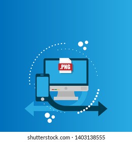 png file - download concept.png file icon on pc screen. Download PNG button on laptop screen.Downloading PNG document concept.