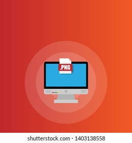 png file - download concept.png file icon on pc screen. Download PNG button on laptop screen.Downloading PNG document concept.