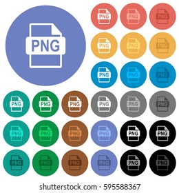 PNG file format multi colored flat icons on round backgrounds. Included white, light and dark icon variations for hover and active status effects, and bonus shades on black backgounds.
