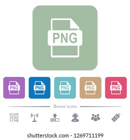 PNG file format white flat icons on color rounded square backgrounds. 6 bonus icons included