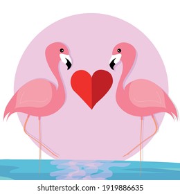 png flamingos in love in a tropical landscape vector isolated
