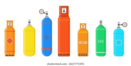 PNG gas cylinder with metal valve and compressed propane or oxygen tank in 3d industrial vector illustration for storage of liquefied fuel and chemical supply under high pressure