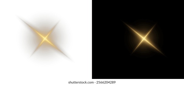 Png gold star light, sparkle. Yellow light effect. Shining light with yellow gold color. Png spotlight spark.Vector transparent sunlight special lens flare light effect.	