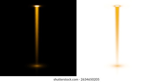PNG Golden Light Beam Effect with Glowing Vertical Shine on Dark and Light Background for Dramatic or Sci Fi Scenes