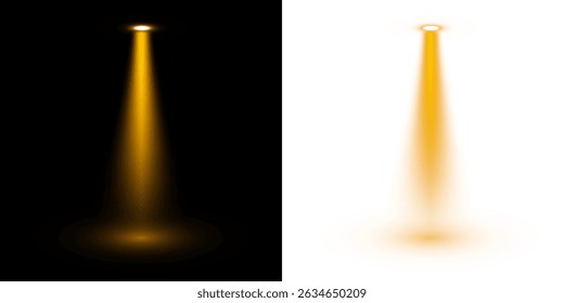 Efeito de feixe de luz dourado PNG com brilho vertical no fundo escuro e claro para cenas dramáticas ou de ficção científica