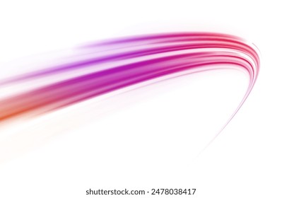 PNG. Horizontal night road in the form of a panorama with neon lights. Car motion trails. Speed line motion vector background.	