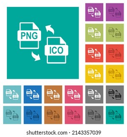 Conversión de archivos ICO PNG iconos planos de varios colores en fondos cuadrados simples. Se incluyeron variaciones de iconos blancos y oscuros para efectos de movimiento o activos.