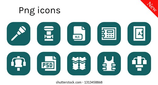 png icon set. 10 filled png icons.  Collection Of - Awl, Tesla coil, Xls, Safebox, Gym station, Psd, Shin guards, Bulletproof