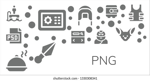 png icon set. 11 filled png icons.  Simple modern icons about  - Flyboard, Safebox, Psd, Searcher, Salver, Troglodyte, Coif, Kunai, Fennec, Bulletproof