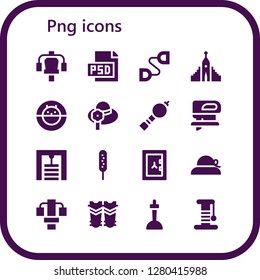  png icon set. 16 filled png icons. Simple modern icons about  - Gym station, Psd, Chest expander, Hallgrimskirkja, Hamster ball, Pamela, Bladder pipe, Fretsaw, Corndog, Safebox