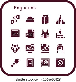 png icon set. 16 filled png icons.  Collection Of - Chest expander, Pamela, Shin guards, Hallgrimskirkja, Safebox, Psd, Bulletproof, Flyboard, Hannya, Videocall, Salver, Coif