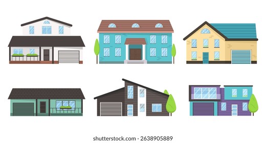 PNG isometric mansion with forest garden and exterior symbol in cityscape view featuring flat emoji of home and industrial building with creative graphic style