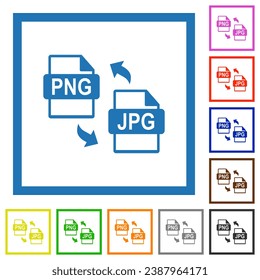 PNG JPG file conversion flat color icons in square frames on white background