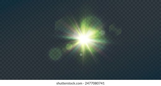 The PNG light effect is a bright green light, a semi-transparent reflection of the light line. Lights for art design. Vector 10 EPS