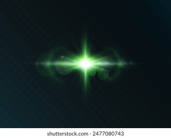 El efecto de luz PNG es una luz verde brillante, un reflejo semitransparente de la línea de luz. Luces para el diseño artístico. Vector 10 EPS