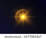 The PNG light effect is a bright yellow light with many specular reflections, a translucent reflection of a light lens. Light effect for art design. Vector 10 EPS