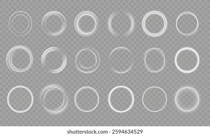 PNG Light White Twirl. Curve white line light effect. Abstract luxury white light vector flare semicircle and spark light effect. Glowing white circle. PNG isolated set of round sparks or round lights