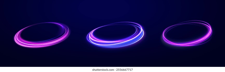 Png luminous neon circle. Light neon pedistal, podium, platform, table. To center a bright flash, png, effect, wave,neon,line. Curve light effect of neon line. 