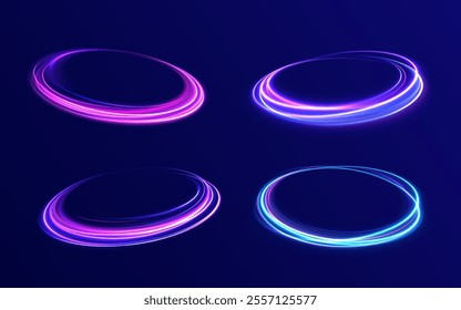 Png luminous neon circle. Light neon pedistal, podium, platform, table. To center a bright flash, png, effect, wave,neon,line. Curve light effect of neon line.