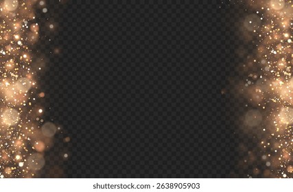 PNG magic flare with bright glow and shimmer particle effect on black background featuring explosion of stardust and gold dust for new year or luxury decoration illustration