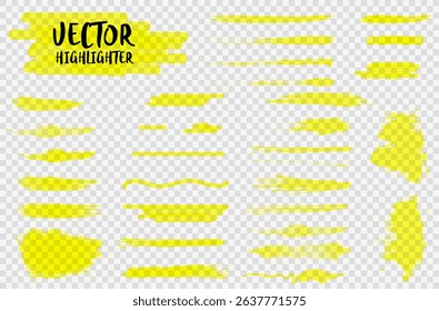 PNG marker stroke with bright yellow highlight and underline arrow in doodle style for paper drawing or ink sketch including dotted line shape and vector brush element