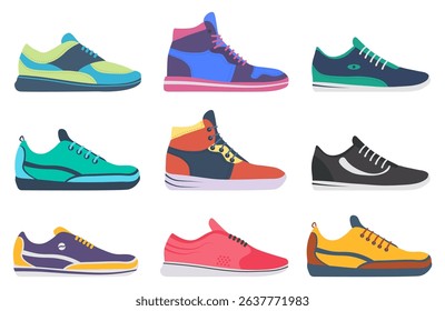 PNG modern sports shoes with colorful drawing in isolated vector style for jogging or fitness exercise with comfortable footwear and stylish apparel for youth training