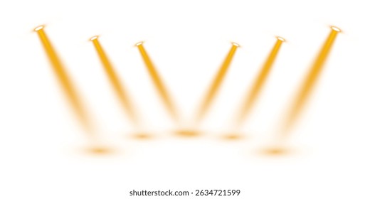 PNG Multiple Spotlights Beam Effect with Glowing Orange Light on Transparent Background for Stage or Show Design