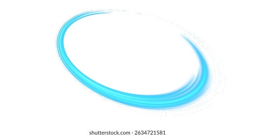 PNG Neon Blue Swirl Trail with Soft Motion Blur on Transparent Background for Technology or Fantasy Use