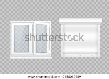 PNG plastic roller shutter mockup with fabric curtain cord and sunshade detail for window coverings prevent light in building house glass window interior office room background

