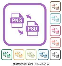 PNG PSD file conversion simple icons in color rounded square frames on white background