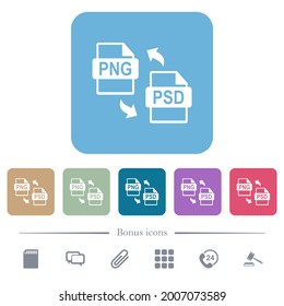 PNG PSD file conversion white flat icons on color rounded square backgrounds. 6 bonus icons included