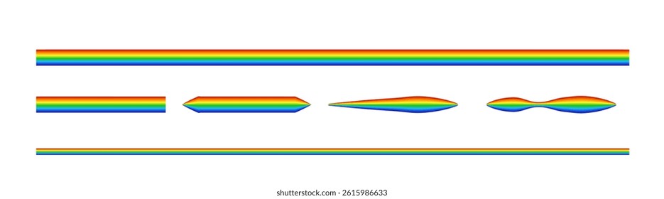 PNG rainbow arc on transparent background. Bright and colourful vector set with fantasy light. Magic weather symbol for design, decoration, and creative concepts.