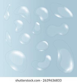 PNG raindrop drip with sprinkle and spot on window surface in pure water texture with realistic tear globule and shiny transparent freshness on wet glass