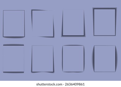 PNG realistic shadow pack with transparent background and edge effect for web design or poster card layout including box tab and frame element for website or interface template