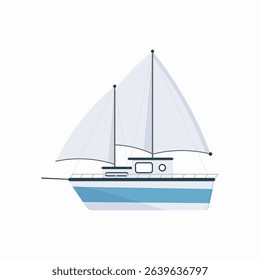 PNG sailboat and fishery trawler in vintage set of nautical transport with side view ship and fishing net for commercial food or cargo from sea or river with isolated flat design
