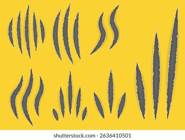 PNG scratch mark with claw slash and torn texture in horror background design with wild animal trace from tiger or bear isolated on white surface with blood and sharp edge symbol