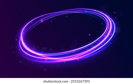 Png brillo marco redondo con círculos de luz efecto de luz. Onda semicircular, remolino de curva de rastro de luz, Vector de fibra óptica incandescente, png, efecto, onda, neón, línea. Brillantes chispas de onda espiral. 